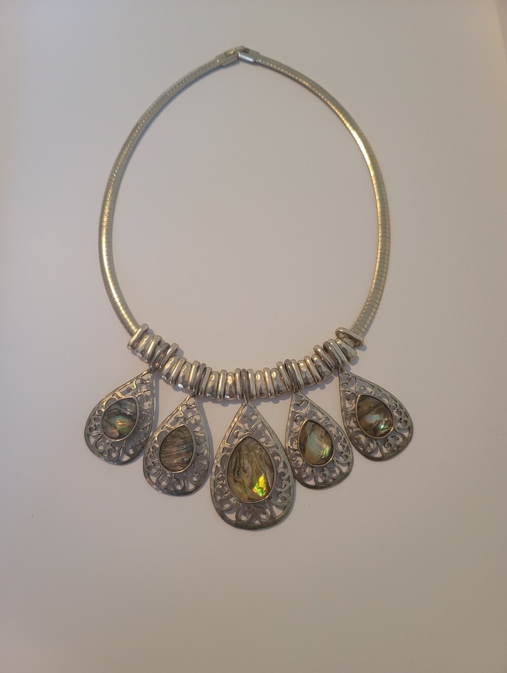 Goldtone Omega Necklace W/ St. Thomas Faux Abalone & Hammered Goldtone Elements